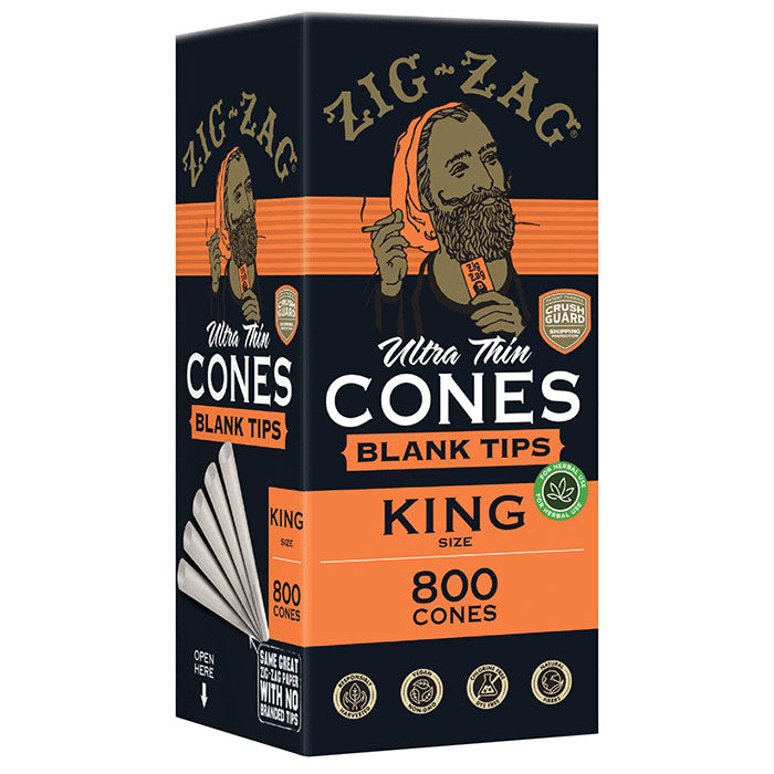 Zig-Zag 1 Gram King Size Blank Tip Ultra Thin Bulk Cones - 800 Cone Carton - Case of 6 Cartons