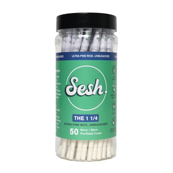 Custom Cones USA 84mm Sesh Ultra-Fine Refined White Rice Pre-Rolled Cones, 0.5 Gram - Pack of 50