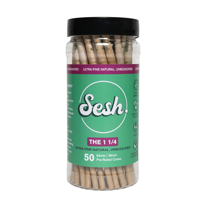 Custom Cones USA 84mm 1-1/4 Sesh Ultra-Fine Natural Paper Pre-Rolled Cones, 0.5 Gram - Pack of 50