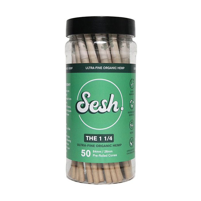 Custom Cones USA 84mm 1-1/4 Sesh Organic Hemp Paper Cones, 0.5 Gram - Pack of 50