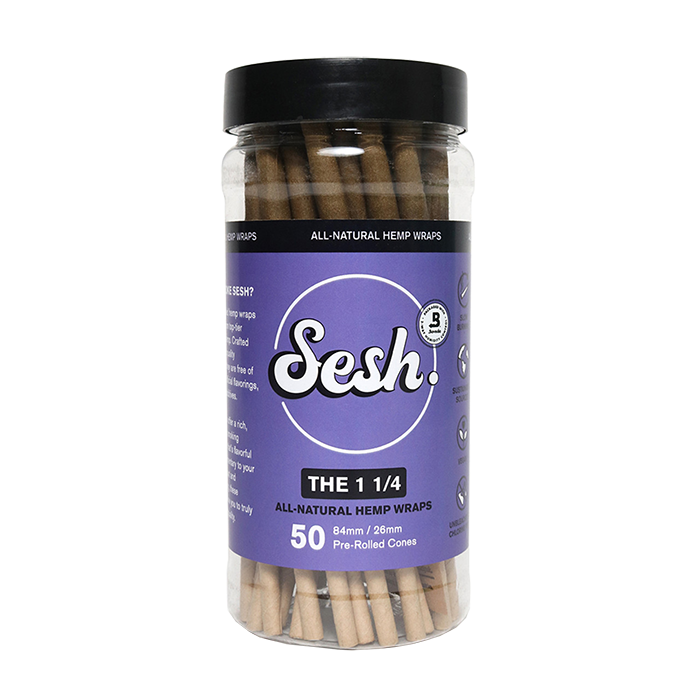 Custom Cones USA 84mm 1-1/4 Sesh All-Natural Hemp Pre-Rolled Blunt Cones, 0.5 Gram - Pack of 50