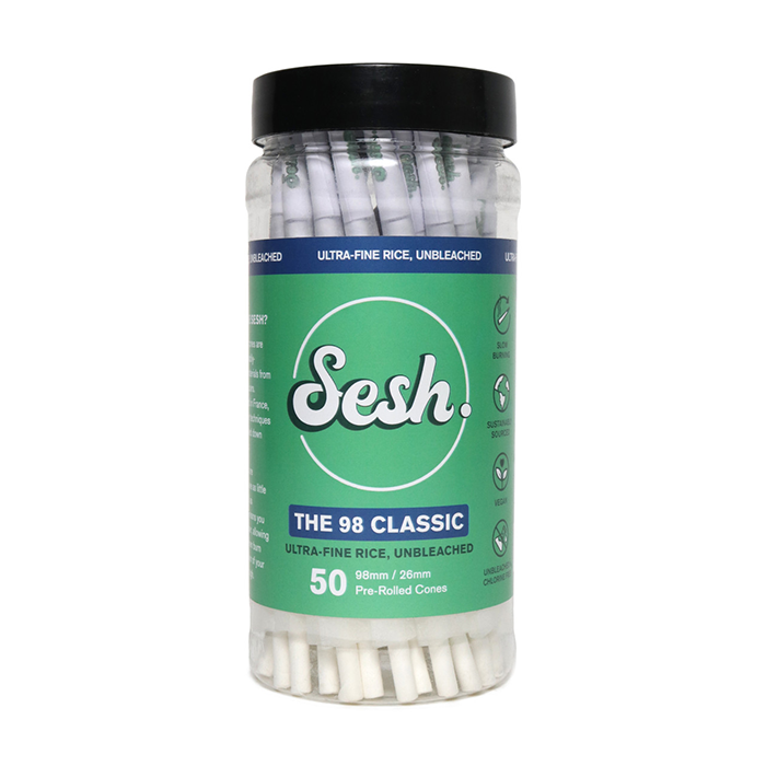 Custom Cones USA 98mm Classic Sesh Ultra-Fine Refined White Rice Pre-Rolled Cones, 0.75 Gram - Pack of 50