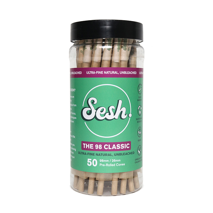 Custom Cones USA 98mm Classic Sesh Ultra-Fine Natural Paper Pre-Rolled Cones, 0.75 Gram - Pack of 50