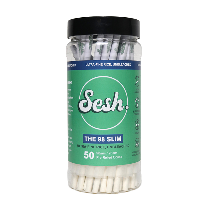 Custom Cones USA 98mm Slim Sesh Ultra-Fine Refined White Rice Pre-Rolled Cones, 0.5 Gram - Pack of 50
