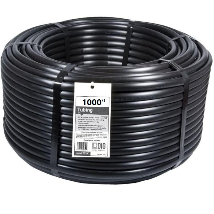 DIG 1/2 Inch Polyethylene Distribution Tubing, Black, 0.620 Inch ID x 0.710 Inch OD - 1000 Feet