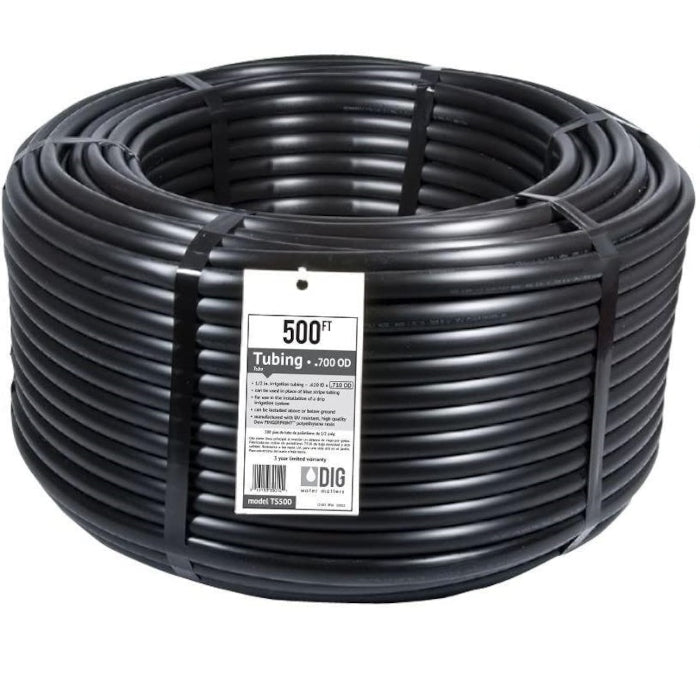 DIG 1/2 Inch Polyethylene Distribution Tubing, Black, 0.600 Inch ID x 0.700 Inch OD - 500 Feet - Pack of 2