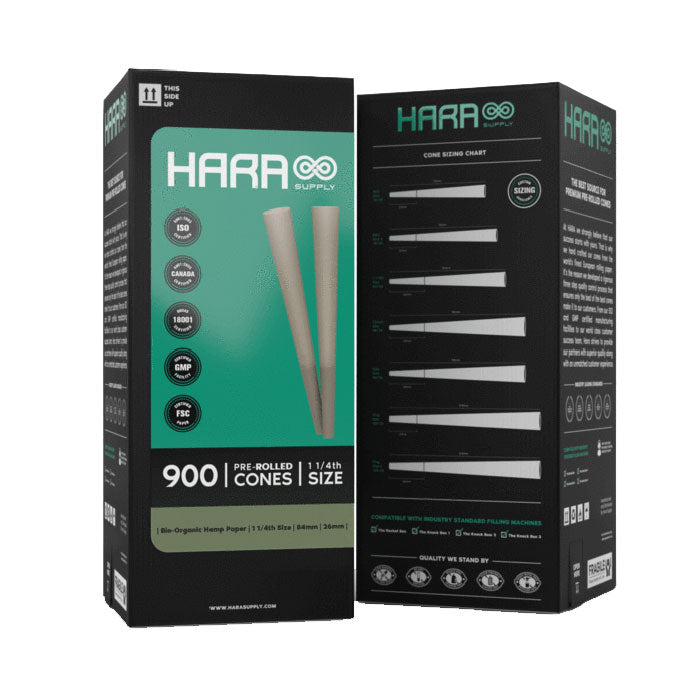 Hara Supply 1-1/4" Size 84mm/26mm Bio Organic Hemp Pre-Rolled Cone - Pack of 900