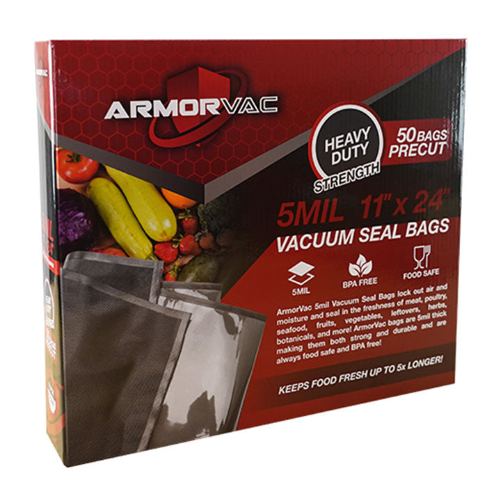 ArmorVac Pre-Cut Vacuum Seal Storage Bags, 5 mil 11 Inch x 24 Inch, Black & Clear - Pack of 50