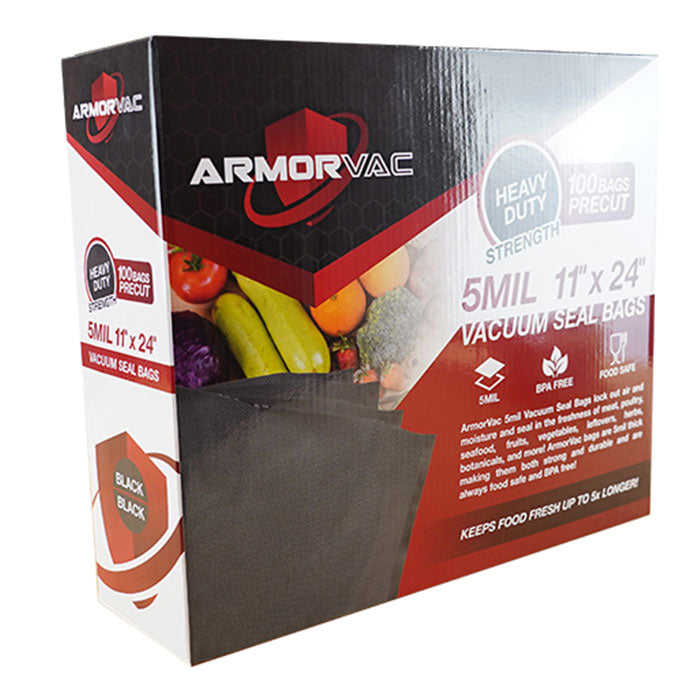 ArmorVac Pre-Cut Vacuum Seal Storage Bags, 5 mil 11 Inch x 24 Inch, Black - Pack of 100