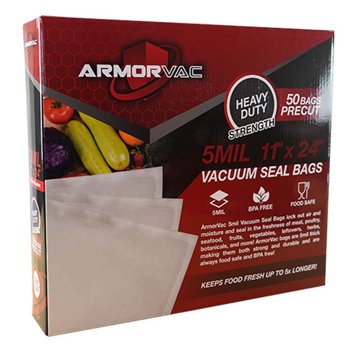 ArmorVac Pre-Cut Vacuum Seal Storage Bags, 5 mil 11 Inch x 24 Inch, Clear - Pack of 50