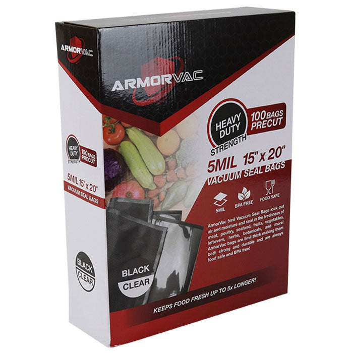 ArmorVac Pre-Cut Vacuum Seal Storage Bags, 5 mil 15 Inch x 20 Inch, Black & Clear - Pack of 100