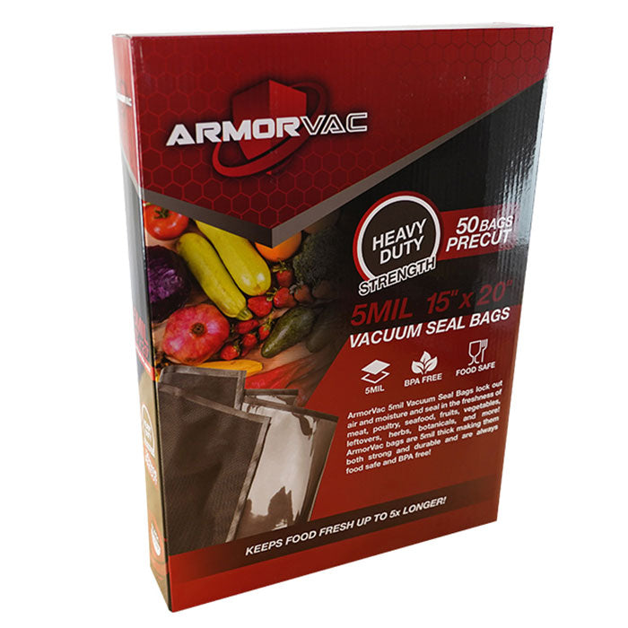 ArmorVac Pre-Cut Vacuum Seal Storage Bags, 5 mil 15 Inch x 20 Inch, Black & Clear - Pack of 50