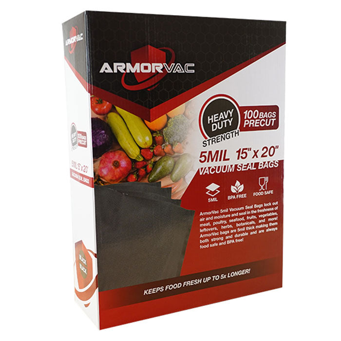 ArmorVac Pre-Cut Vacuum Seal Storage Bags, 5 mil 15 Inch x 20 Inch, Black - Pack of 100