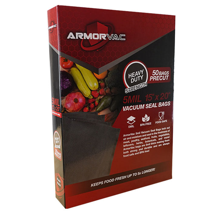 ArmorVac Pre-Cut Vacuum Seal Storage Bags, 5 mil 15 Inch x 20 Inch, Black - Pack of 50