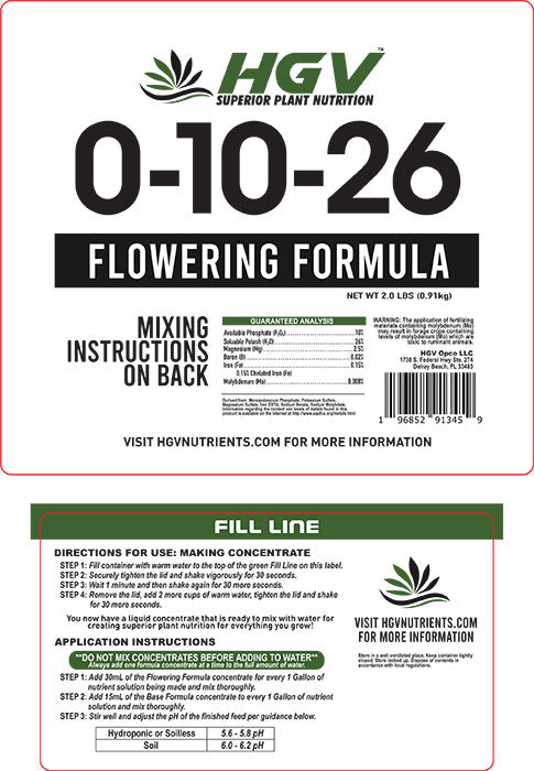 HGV Nutrients Flowering Formula 0-10-26