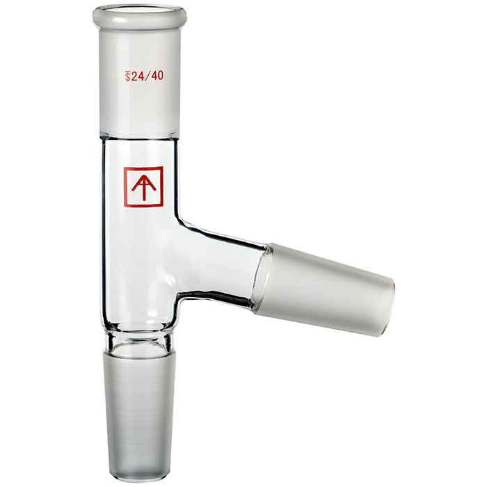 Across International 24/40 Joint 75 Degree Glass Three-Way Tee Adapter