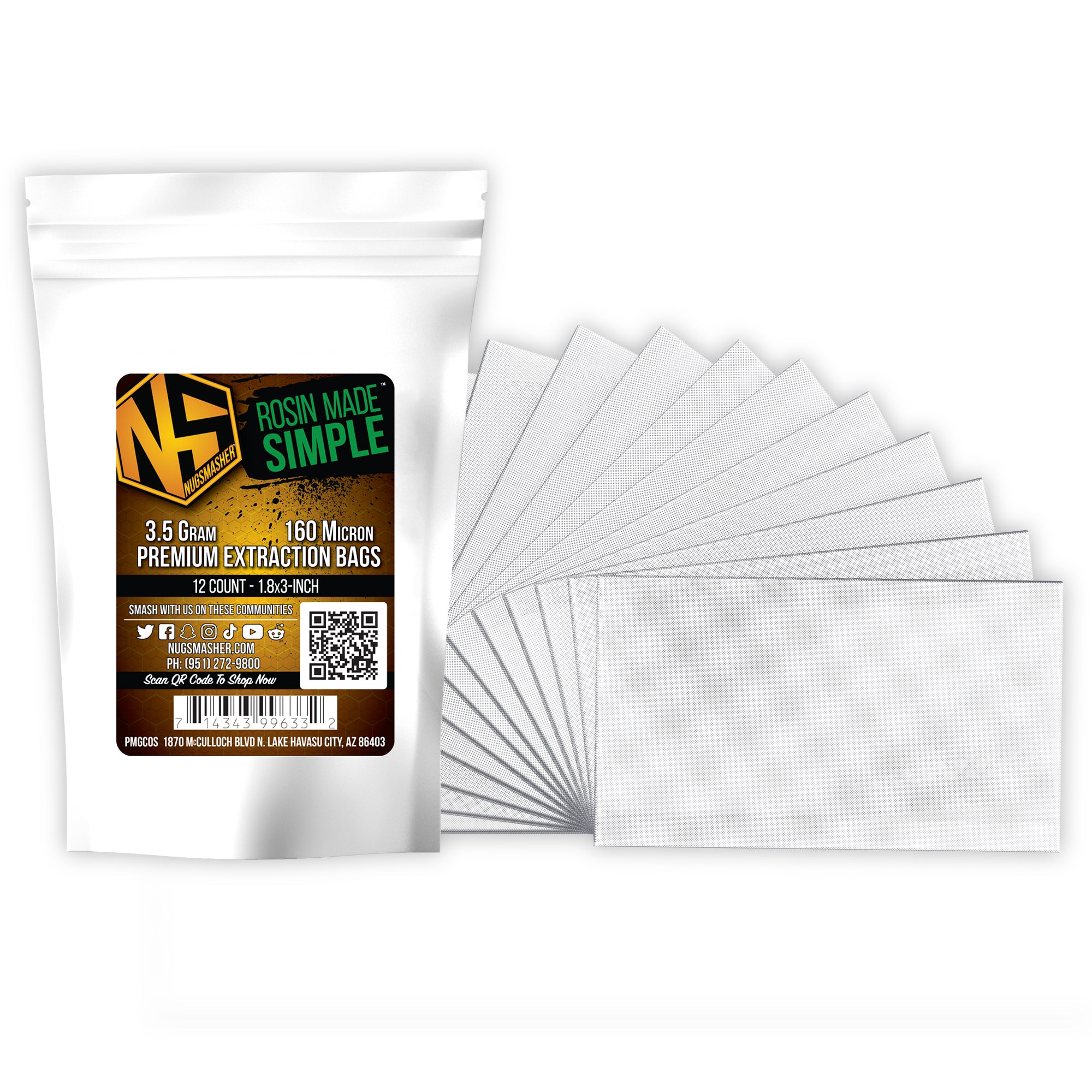 NugSmasher 3.5 Gram Premium Extraction Bags, 160 Micron, Pack of 12