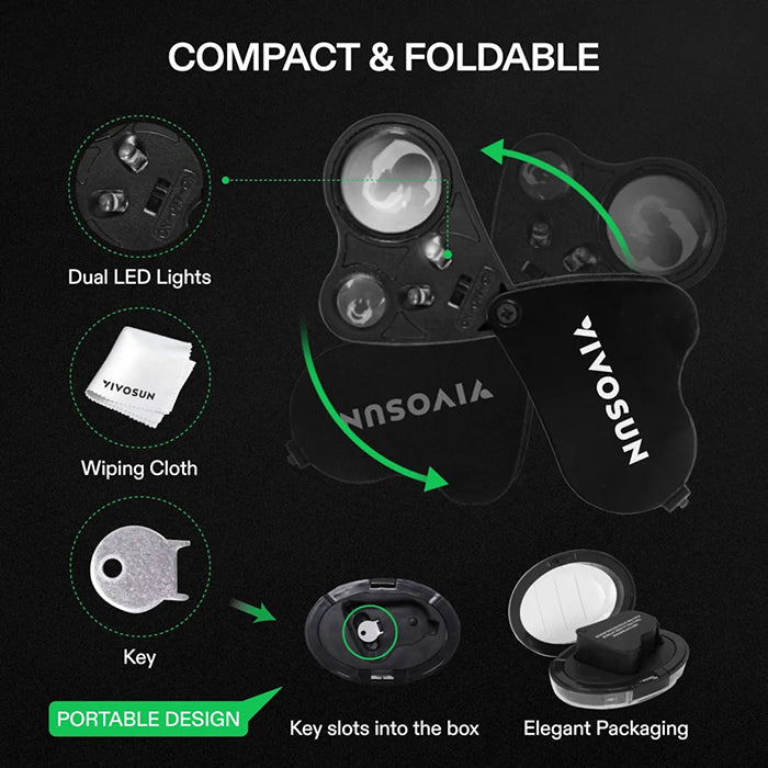 Vivosun 30x-60x Jewelers Loupe Magnifier with LED Light