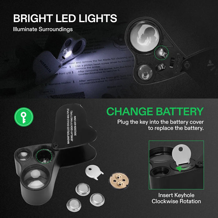 Vivosun 30x-60x Jewelers Loupe Magnifier with LED Light