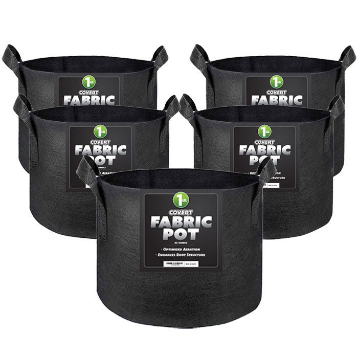 Covert Fabric Pot with Handle, 1 Gallon - Black, Pack of 5
