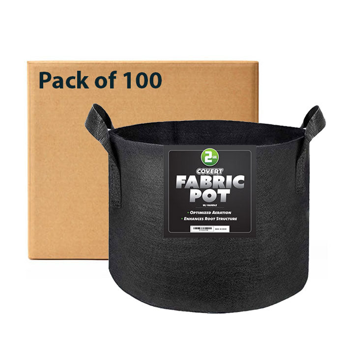Covert Fabric Pot with Handle, 2 Gallon - Black, Pack of 100