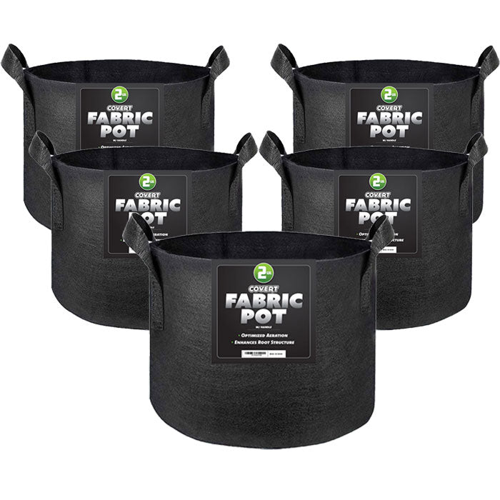 Covert Fabric Pot with Handle, 2 Gallon - Black, Pack of 5