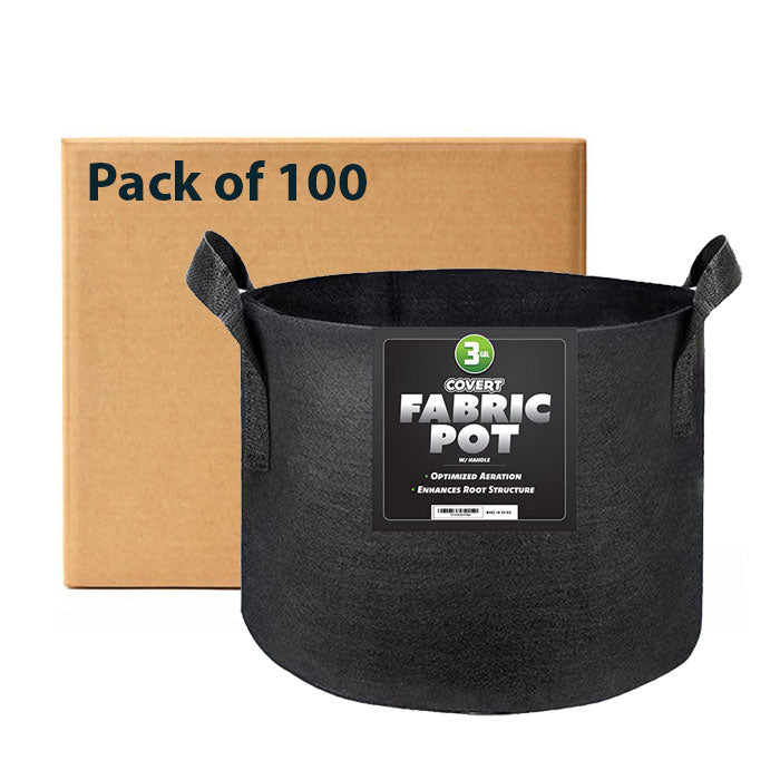 Covert Fabric Pot with Handle, 3 Gallon - Black, Pack of 100