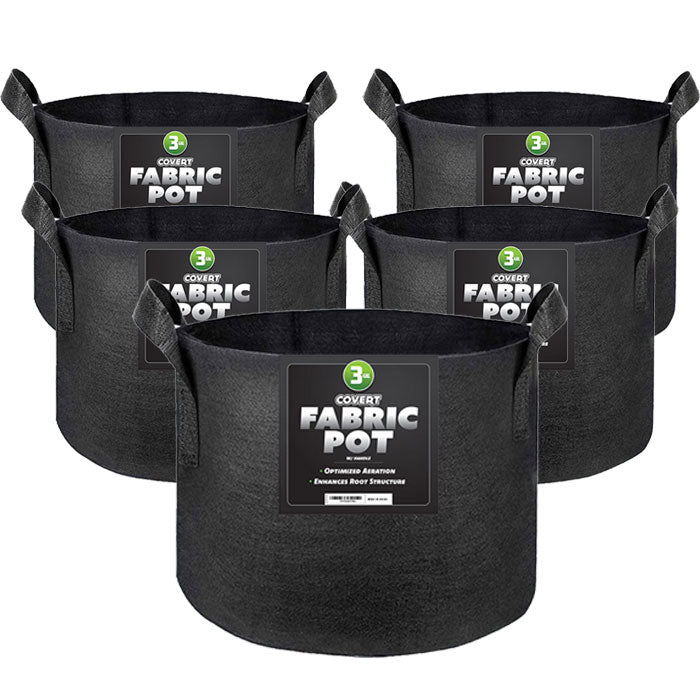Covert Fabric Pot with Handle, 3 Gallon - Black, Pack of 5