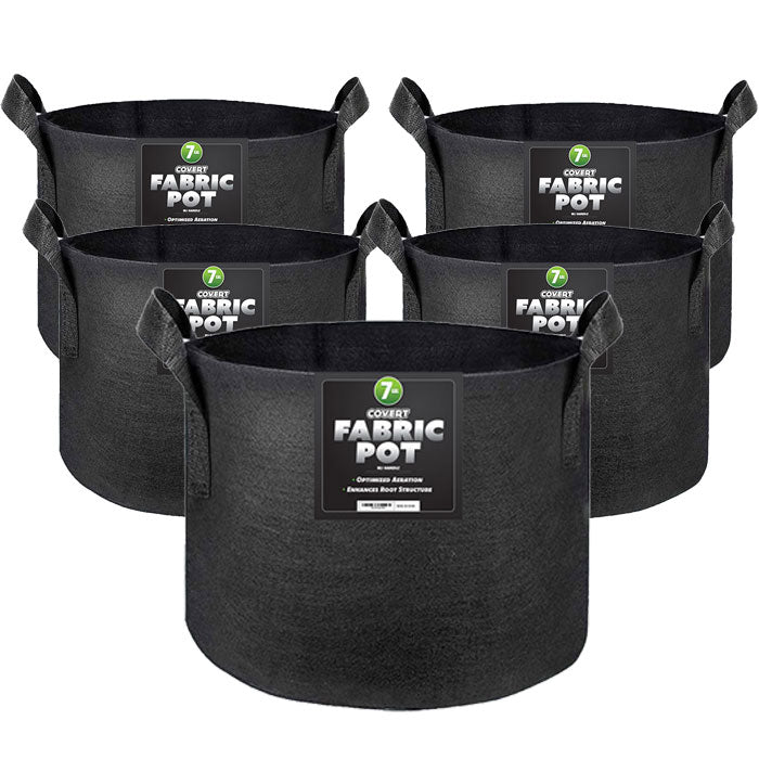 Covert Fabric Pot with Handle, 7 Gallon - Black, Pack of 5