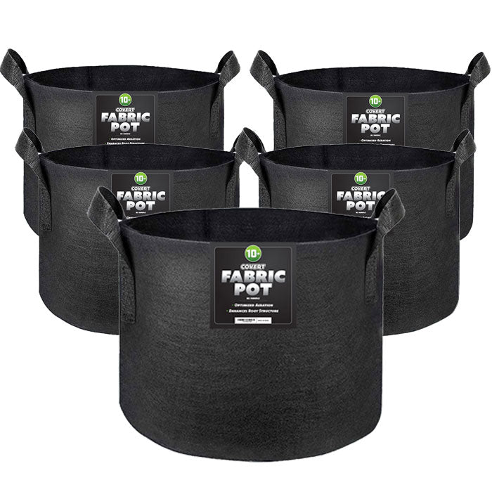 Covert Fabric Pot with Handle, 10 Gallon - Black, Pack of 5