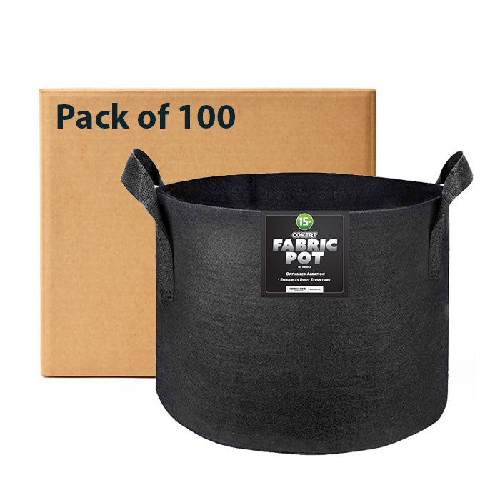 Covert Fabric Pot with Handle, 15 Gallon - Black, Pack of 100