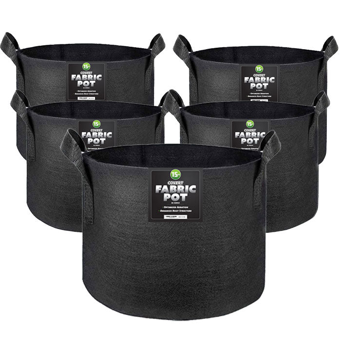 Covert Fabric Pot with Handle, 15 Gallon - Black, Pack of 5