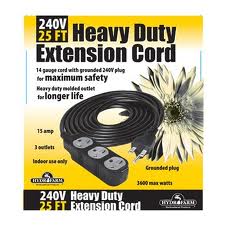 Hydrofarm Extension Cord, 240v 25ft
