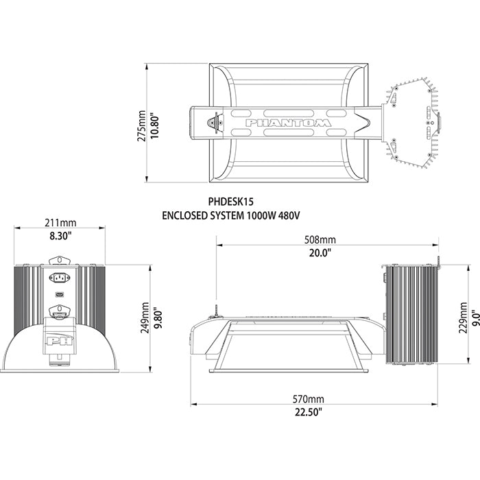 Phantom 50 Series 1000W Commercial Double Ended Enclosed Lighting System with USB Interface