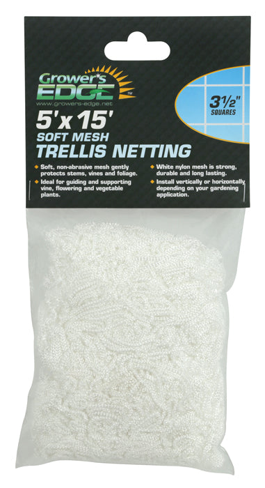 Grower's Edge Soft Mesh Trellis Netting 5 ft x 15 ft with 3.5 in Squares - White