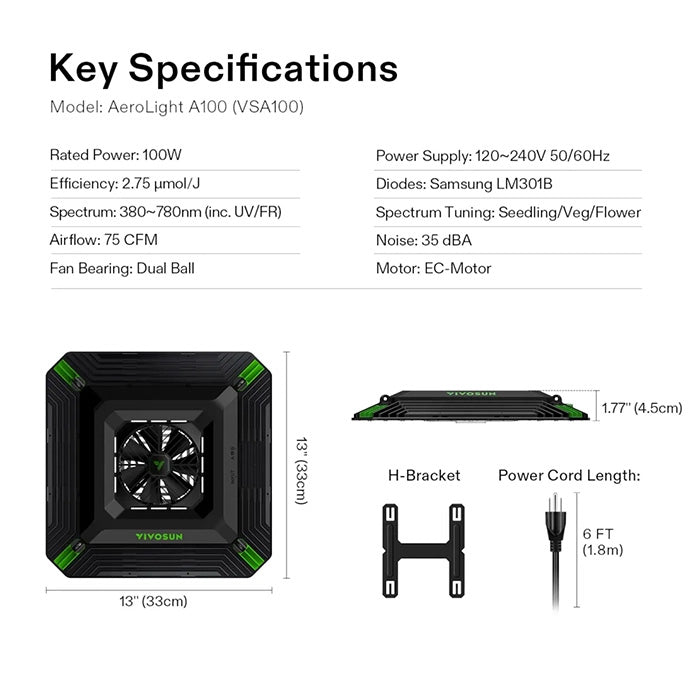 Vivosun AeroLight A100 100 Watt Tunable-Spectrum LED Grow Light