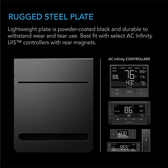 AC Infinity Black Powder Coated Steel Grow Tent Mounting Plate, 5" x 6"