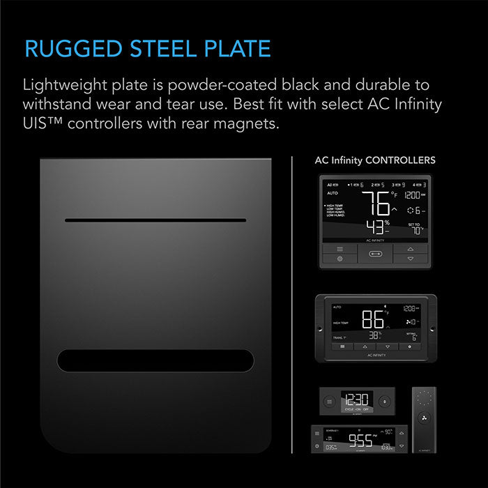 AC Infinity Black Powder Coated Steel Grow Tent Mounting Plate, 6" x 7"