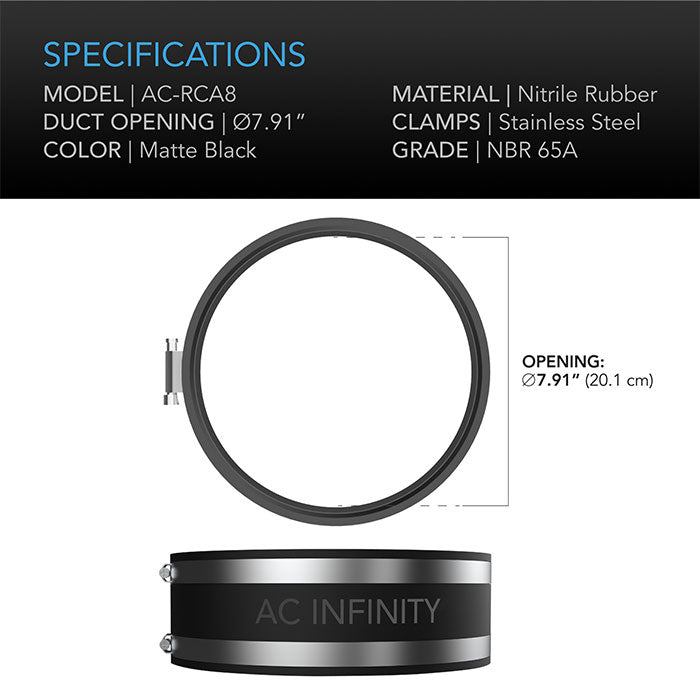 AC Infinity Noise Reduction Duct Coupler with Stainless Steel Clamps, 8"