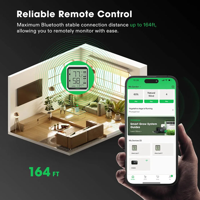 Vivosun AeroLab THB1S Bluetooth Hygrometer Thermometer with External Sensor Probe