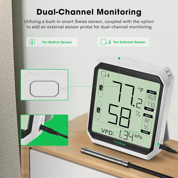 Vivosun AeroLab THB1S Bluetooth Hygrometer Thermometer with External Sensor Probe