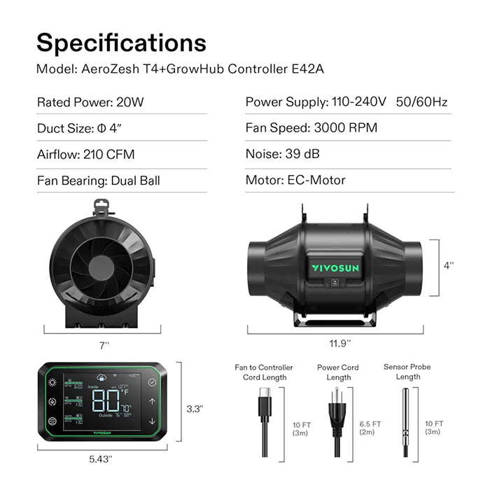 Vivosun AeroZesh T4 4" Inline Fan with E42A Controller