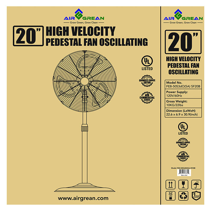 AirGrean High Velocity Oscillating Pedestal Fan