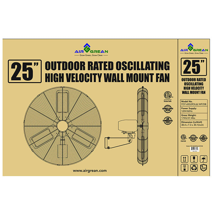 AirGrean High Velocity Oscillating Wall Mount Fan, 25 Inch