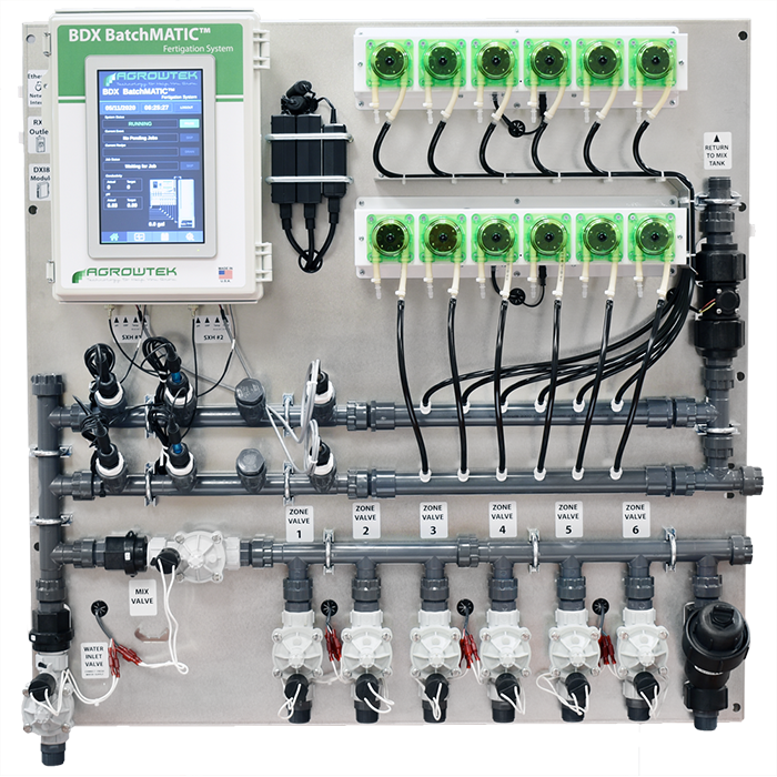 Agrowtek GrowControl BDX BatchMatic 6-Zone/5 Peristaltic Pump Fertigation System With Temperature, pH, EC, & ORP Sensors