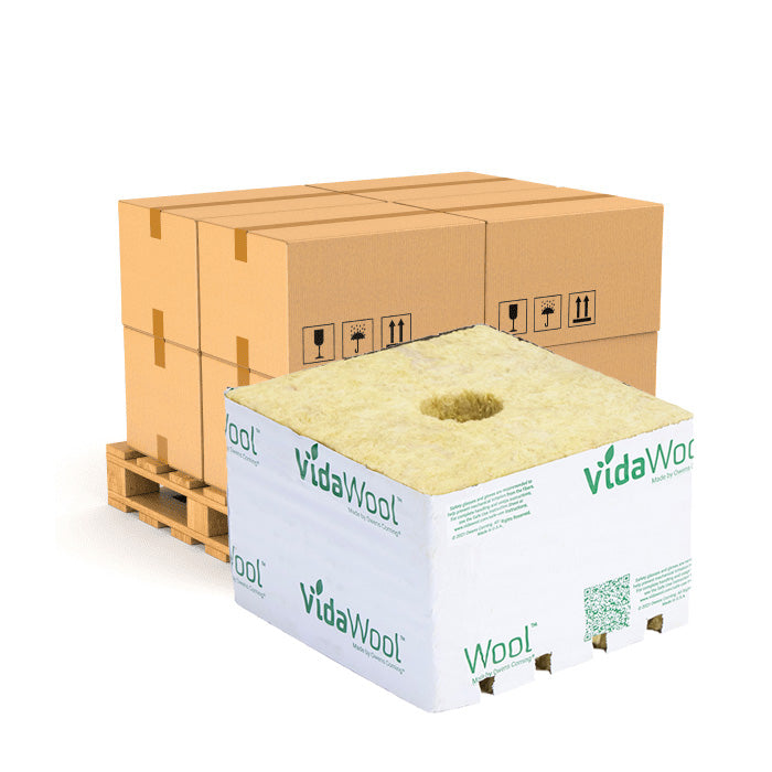 VidaWool Rockwool Block 144 with Hole, 6 Inch x 6 Inch x 4 Inch, Case of 64 - Pallet of 12 Cases (768 Total Blocks)