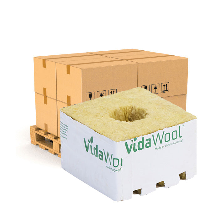 VidaWool Rockwool Block 40 with Hole, 4 Inch x 4 Inch x 2.5 Inch, Case of 216 - Pallet of 12 Cases (2592 Total Blocks)