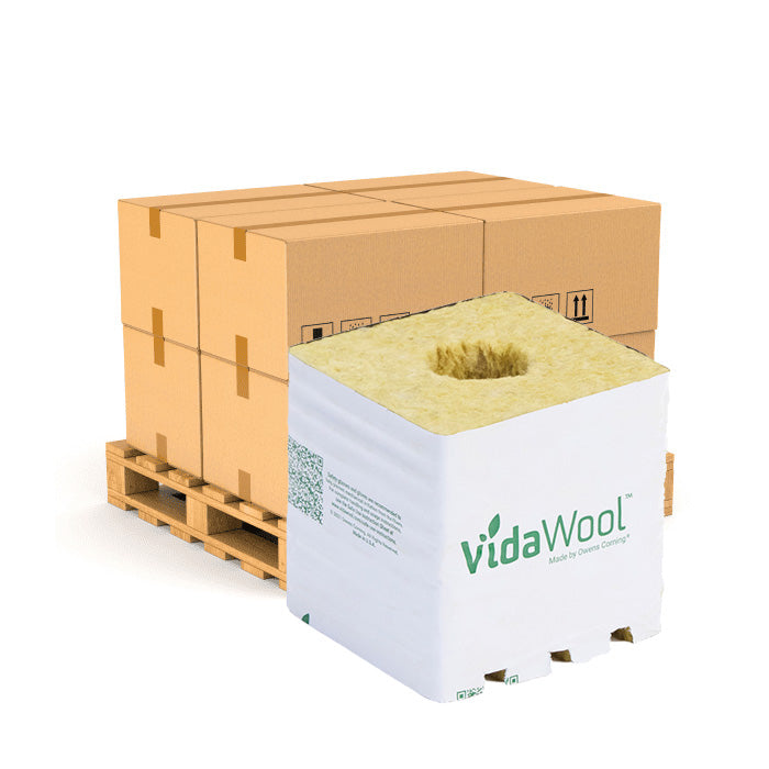 VidaWool Rockwool Block 64 with Hole, 4 Inch x 4 Inch x 4 Inch, Case of 144 - Pallet of 11 Cases (1584 Total Blocks)