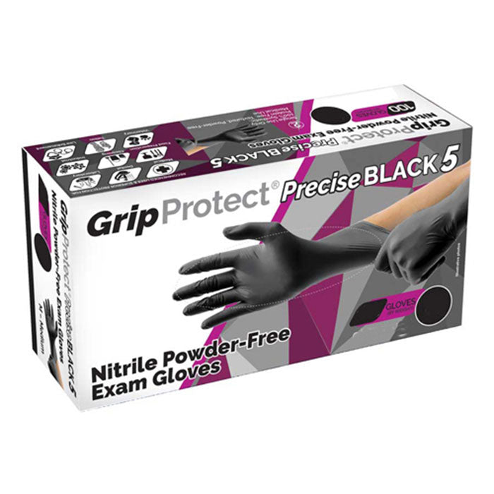 BMC Protect Black Grip Protect Precise Powder Free Nitrile Gloves 5 mil, Medium, Pack of 100