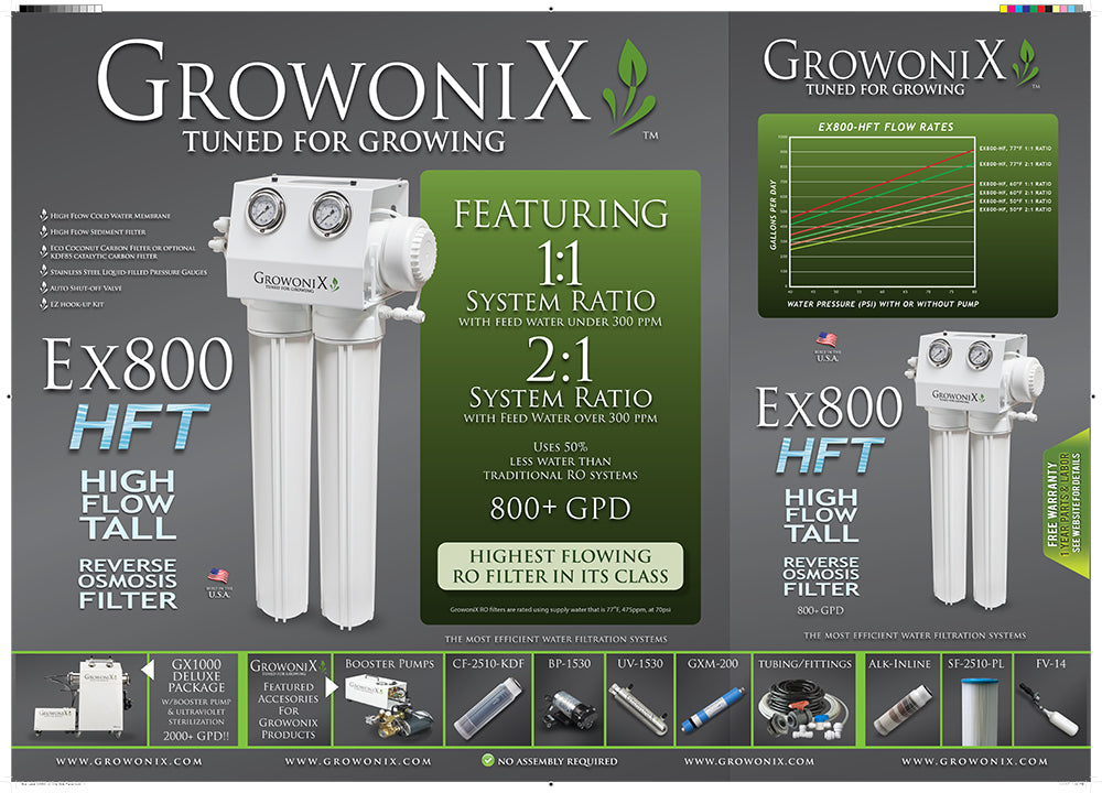 GrowoniX EX800-HF - 870 GPD Reverse Osmosis Filtration System with Tall Filters